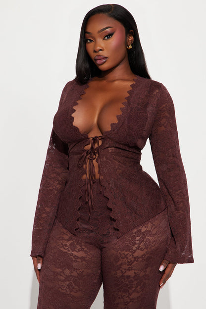 Karla Lace Wide Leg Pant Set - Brown