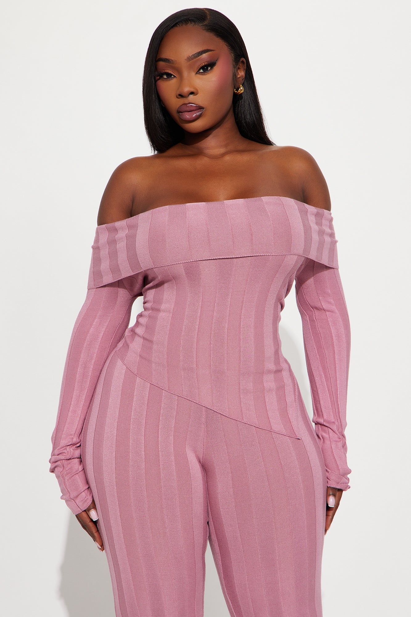 Vivien Off Shoulder Sweater Pant Set - Pink