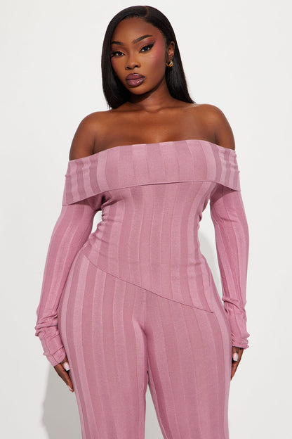 Vivien Off Shoulder Sweater Pant Set - Pink