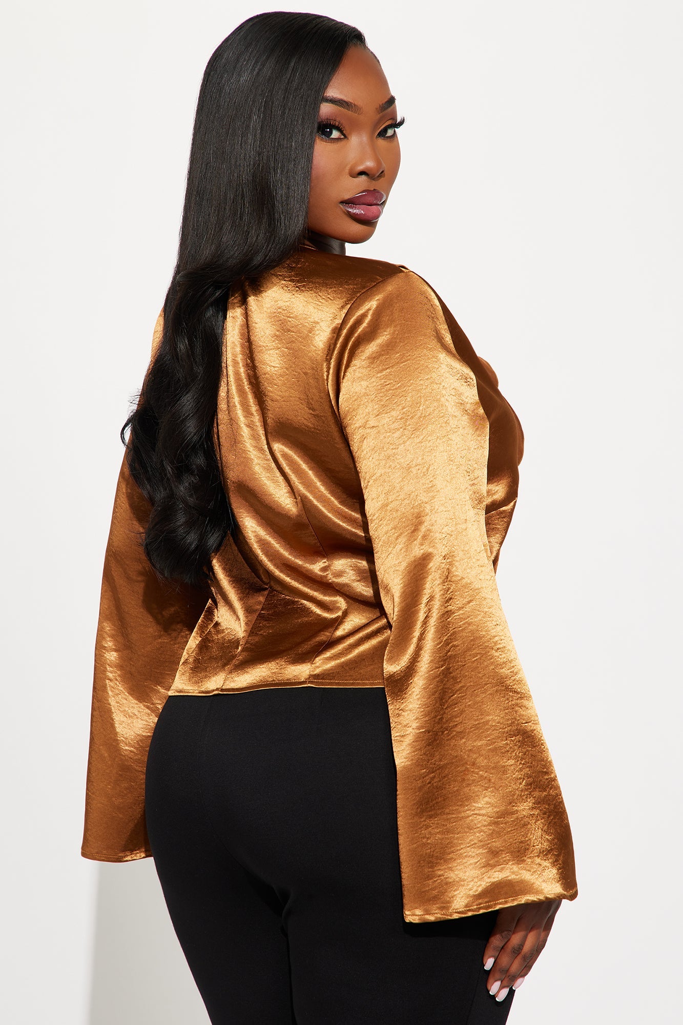 The More You Know Satin Flyaway Top - Brown