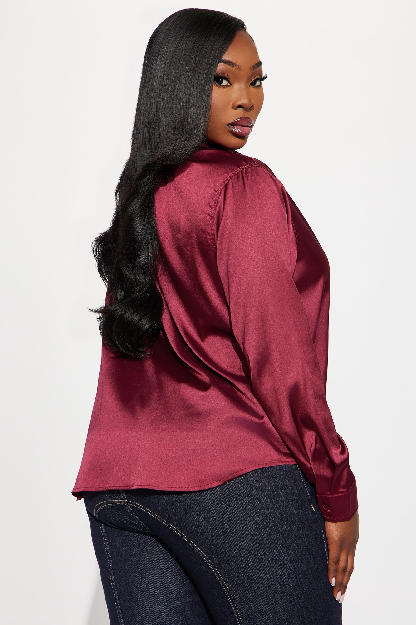 Yuliana Satin Shirt - Wine