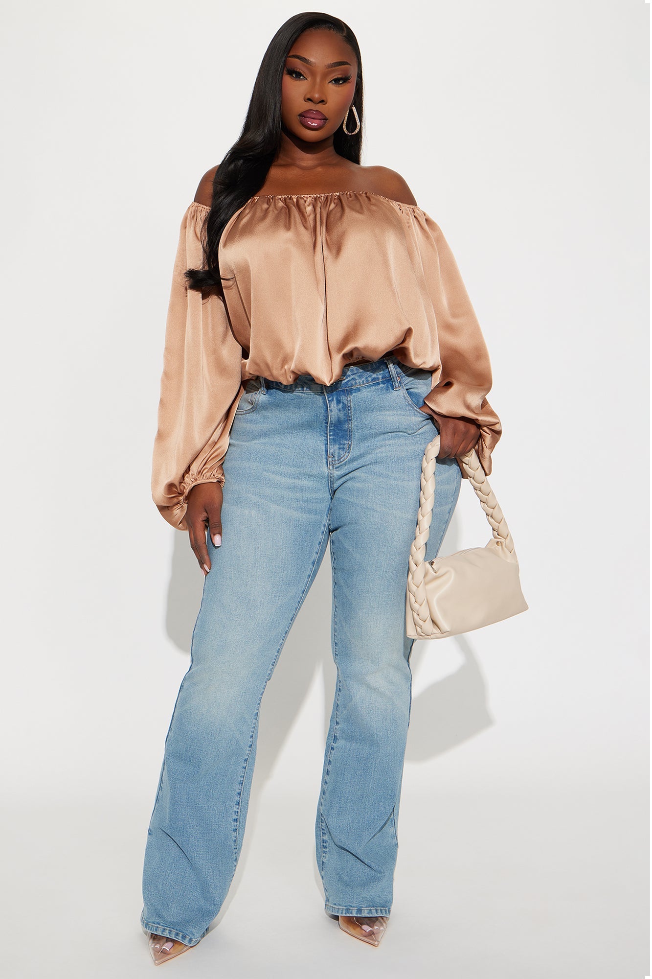 Watch Me Glow Satin Blouse - Taupe
