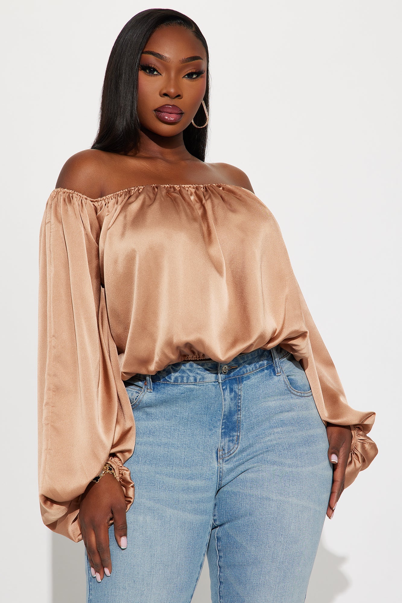 Watch Me Glow Satin Blouse - Taupe