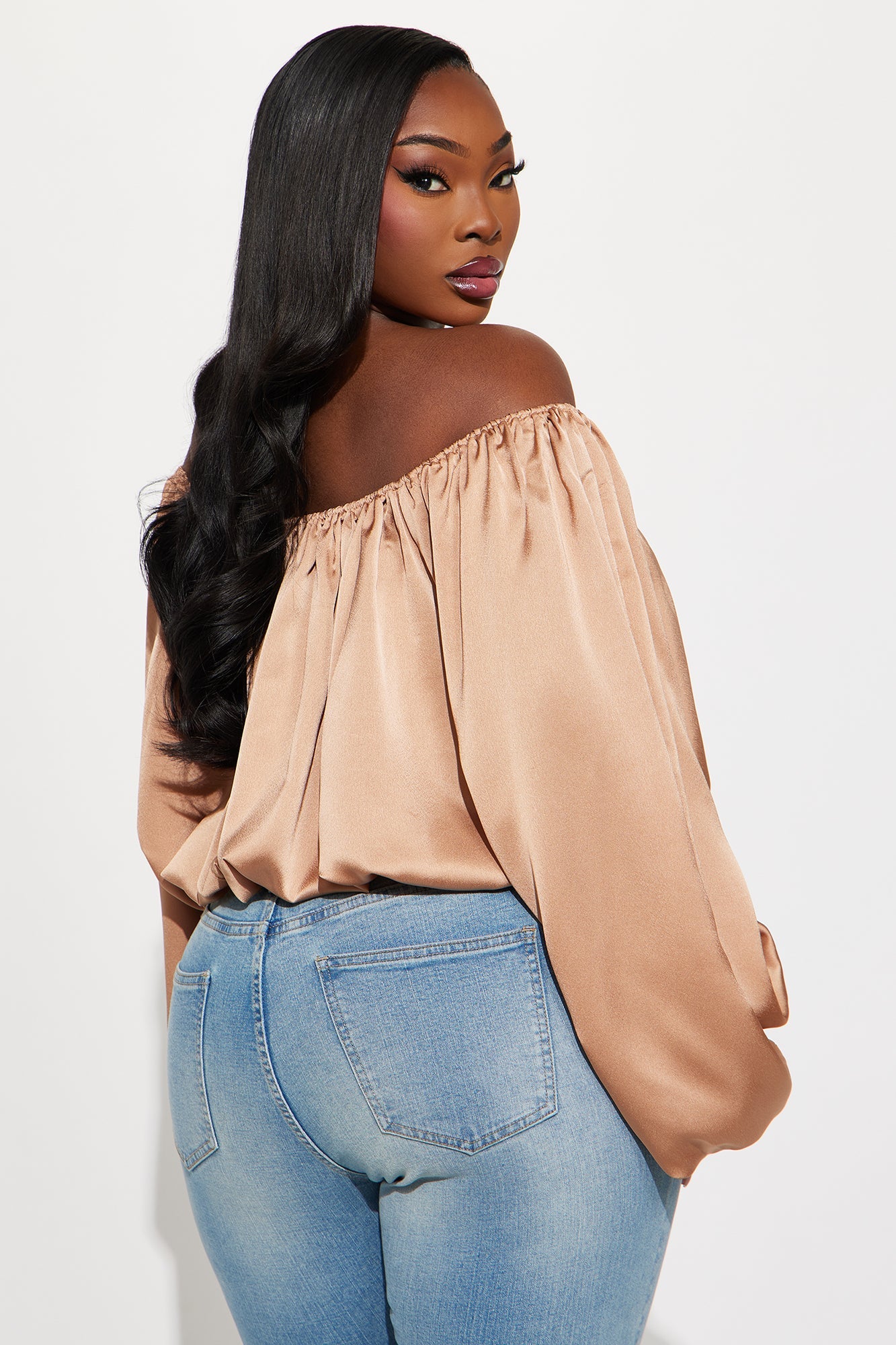 Watch Me Glow Satin Blouse - Taupe