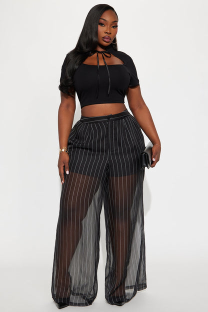 Hollie Pinstripe Organza Pants 33″ - Black/White