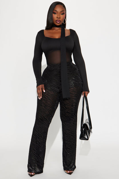 Aryanna Mesh Flocked Straight Leg Zebra Pant 33 - Black