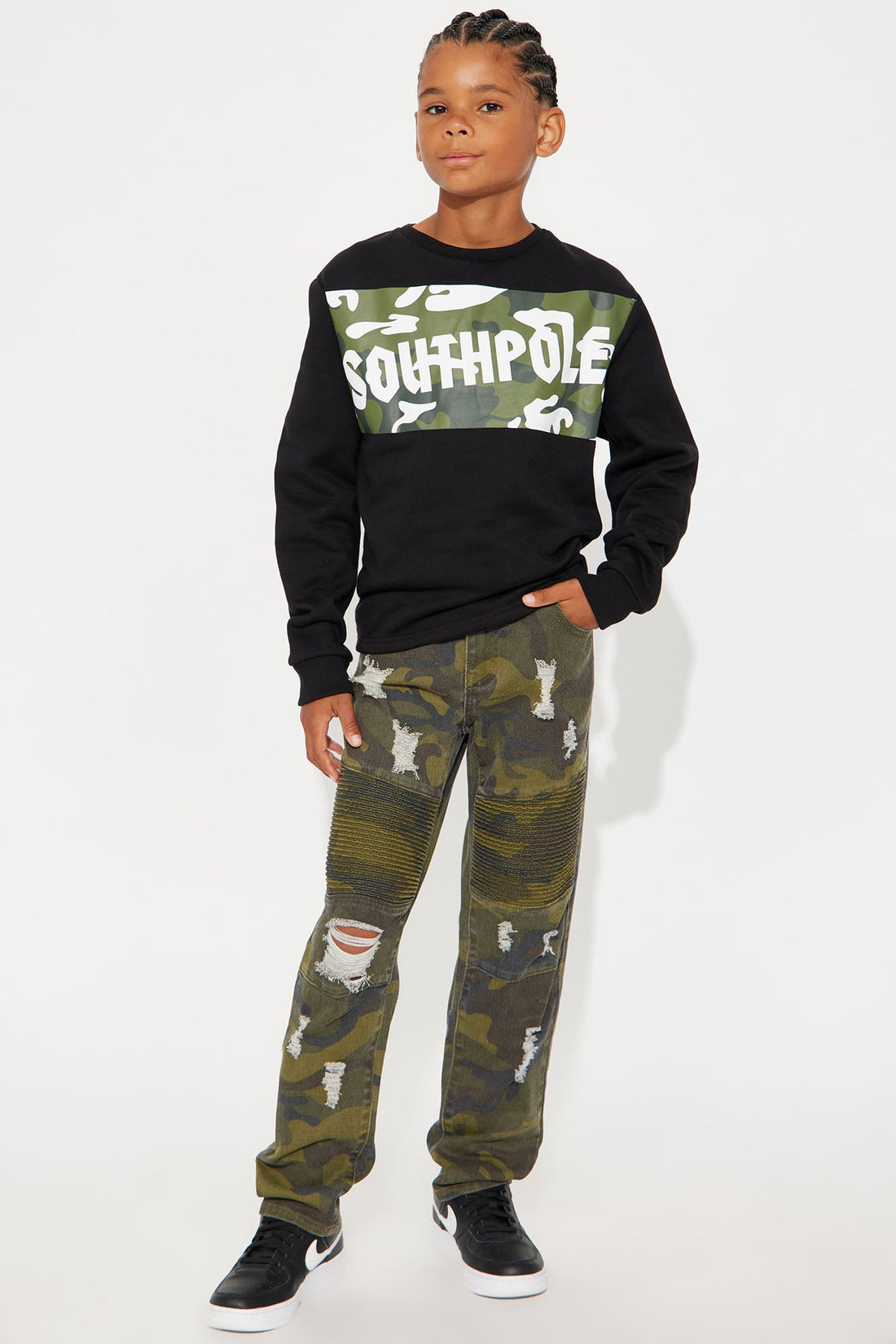 Mini The Grind Never Stops Rip And Repair Jeans - Camouflage