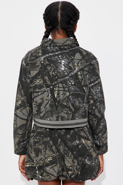 Mini Printed Bomber Jacket - Black/combo