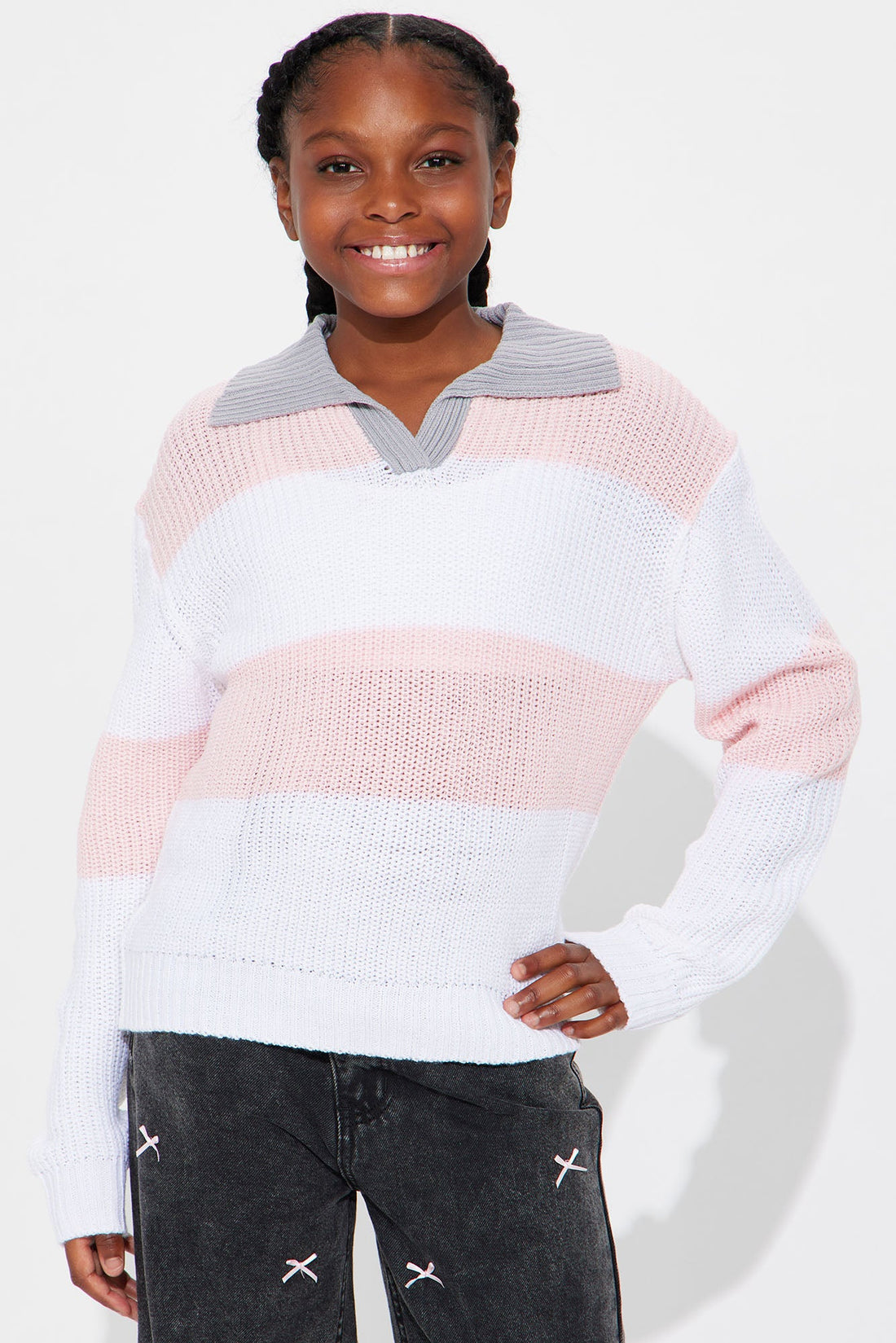 Mini Juliana Striped Sweater - Pink/combo