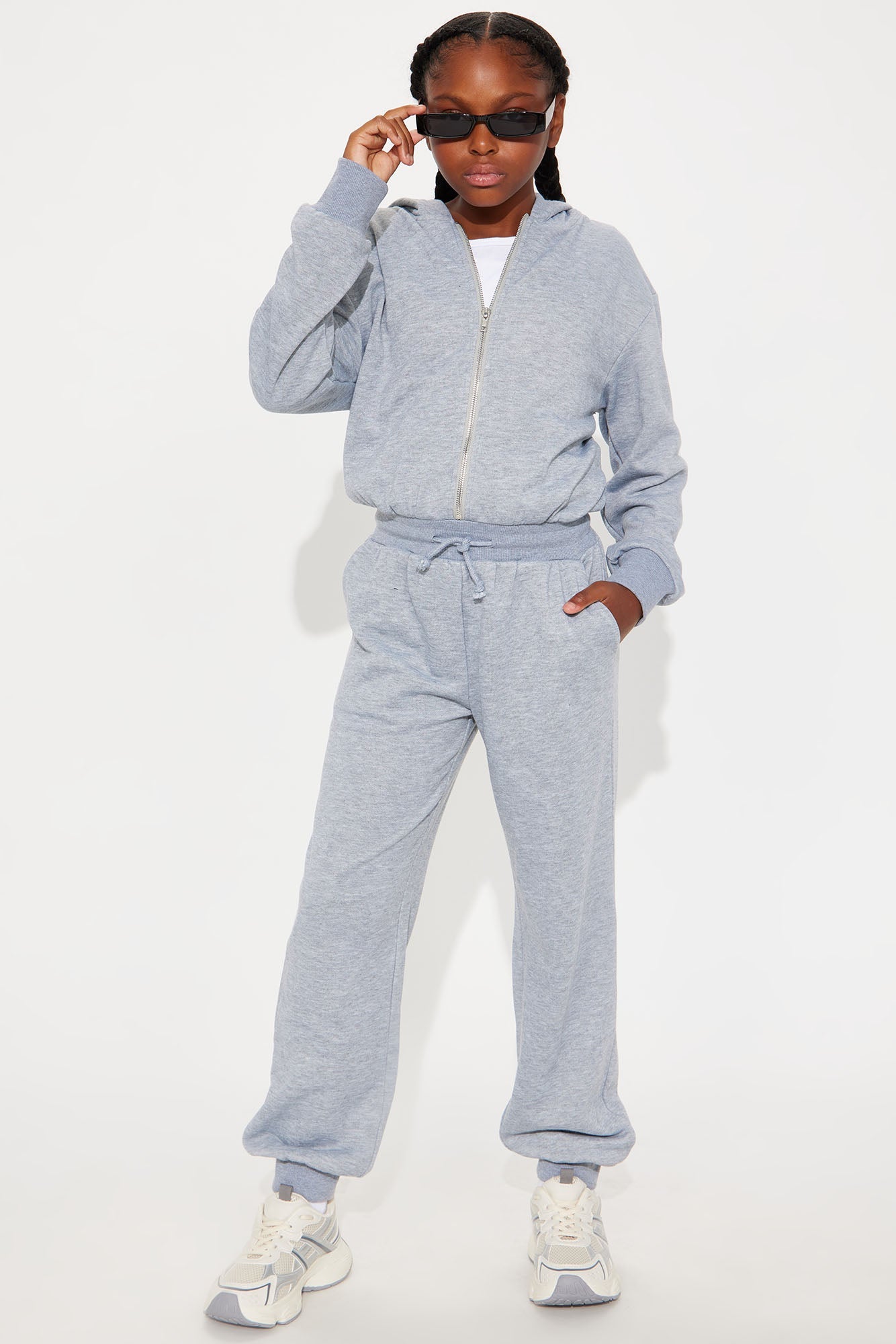 Mini Stella Cinched Waist Sweat Jumpsuit - Heather Grey