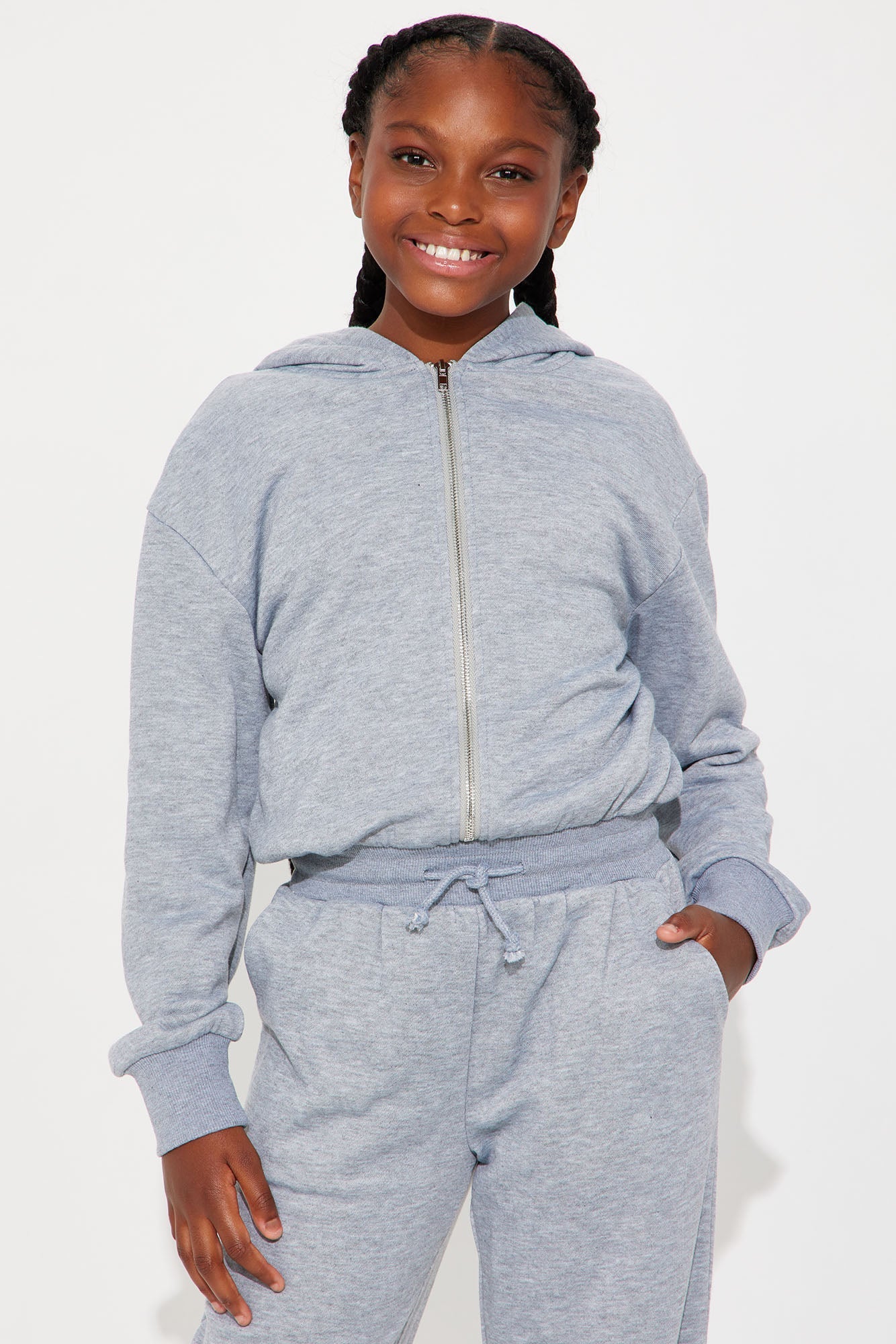 Mini Stella Cinched Waist Sweat Jumpsuit - Heather Grey