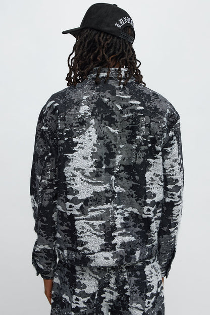 Cropped Fading In And Out Work Jacket - Black Wash