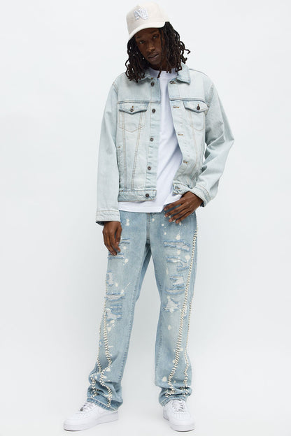 Straight Pearls And Destroyed Bleached Jean - Light Wash