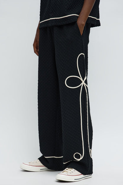 Baggy Soho Weave Applique Textured Pant - Black