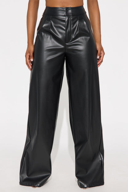Going Somewhere Faux Leather Wide Leg Pant 33 - Black