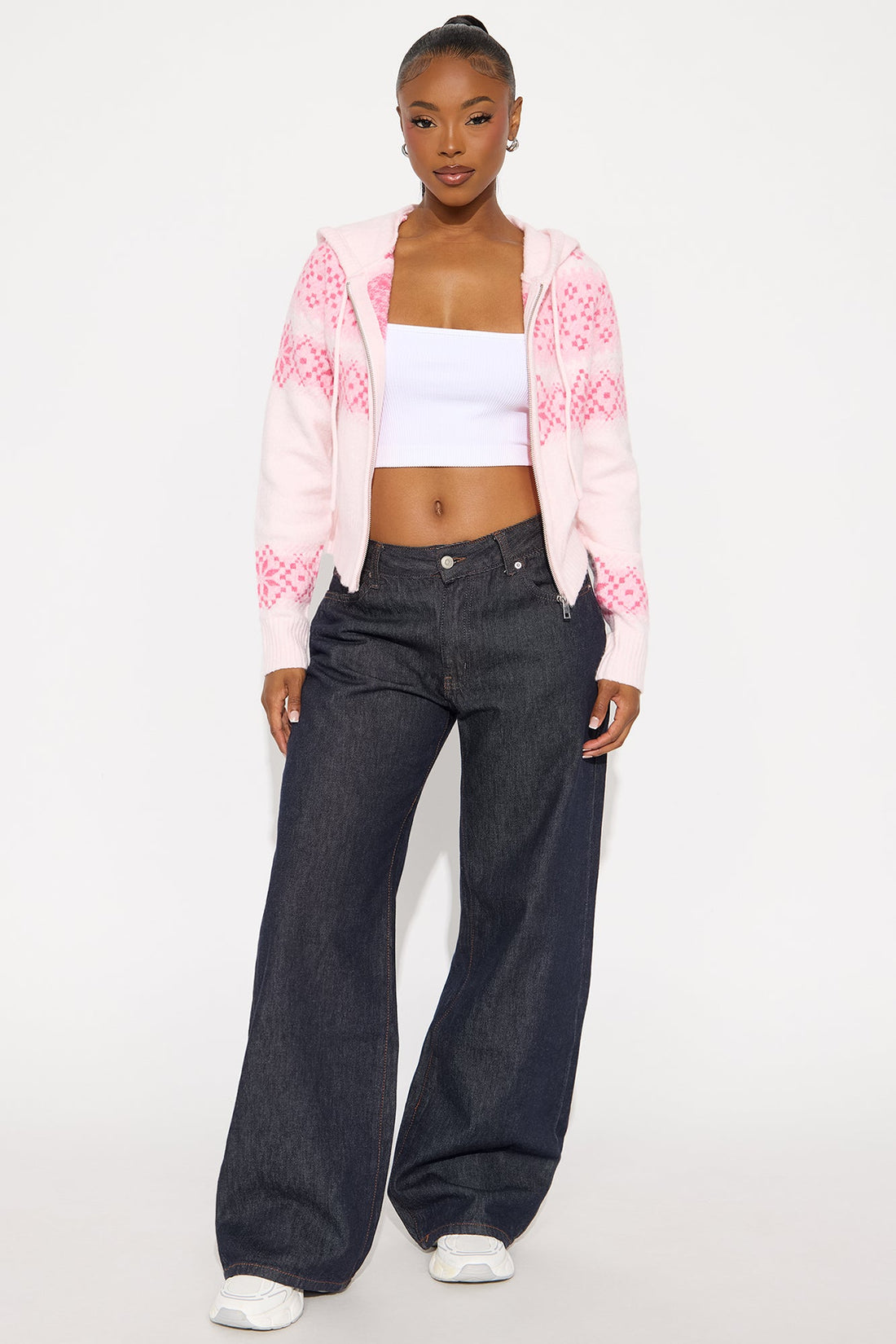 Snow Days Fair Isle Zip Front Cardigan - Pink/combo