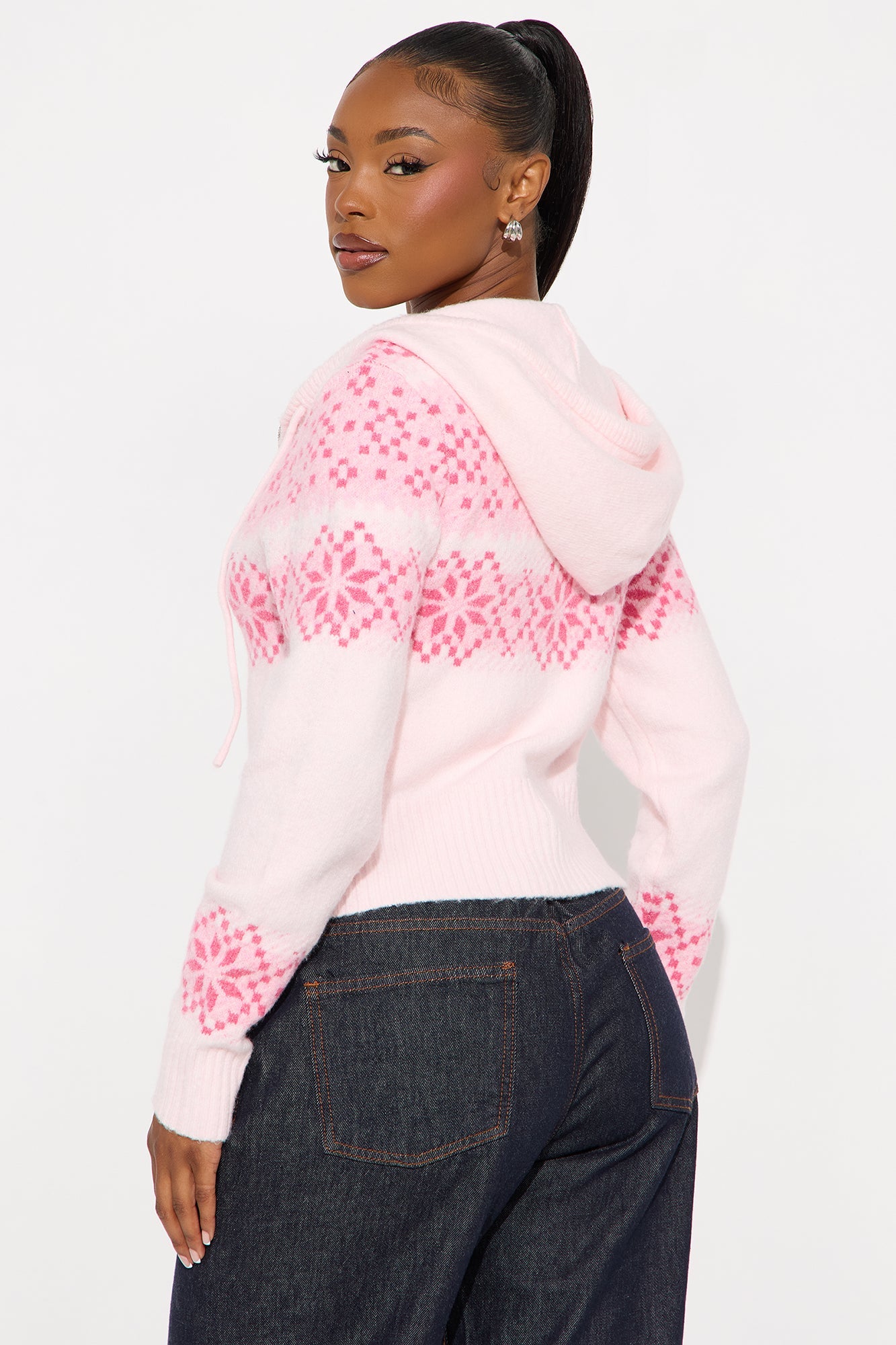 Snow Days Fair Isle Zip Front Cardigan - Pink/combo