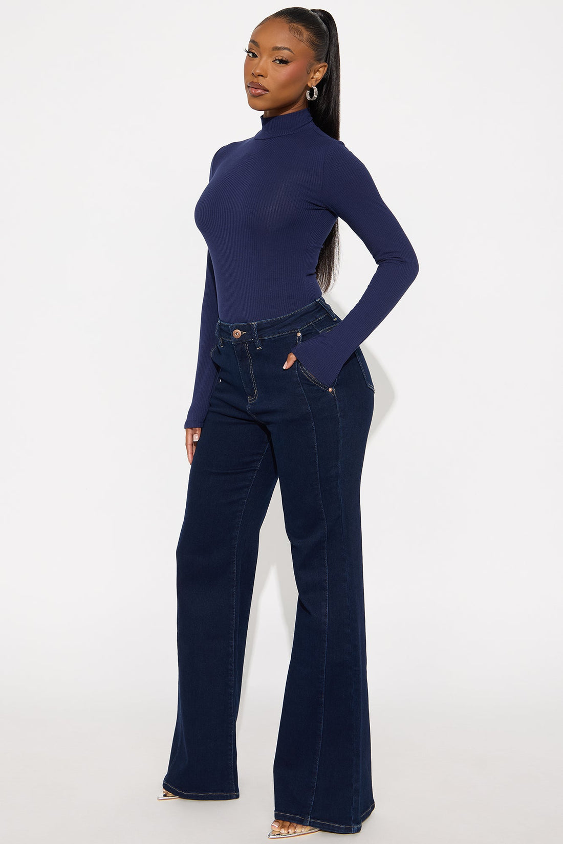 Iconic Stretch Trouser Wide Leg Jeans - Dark Denim