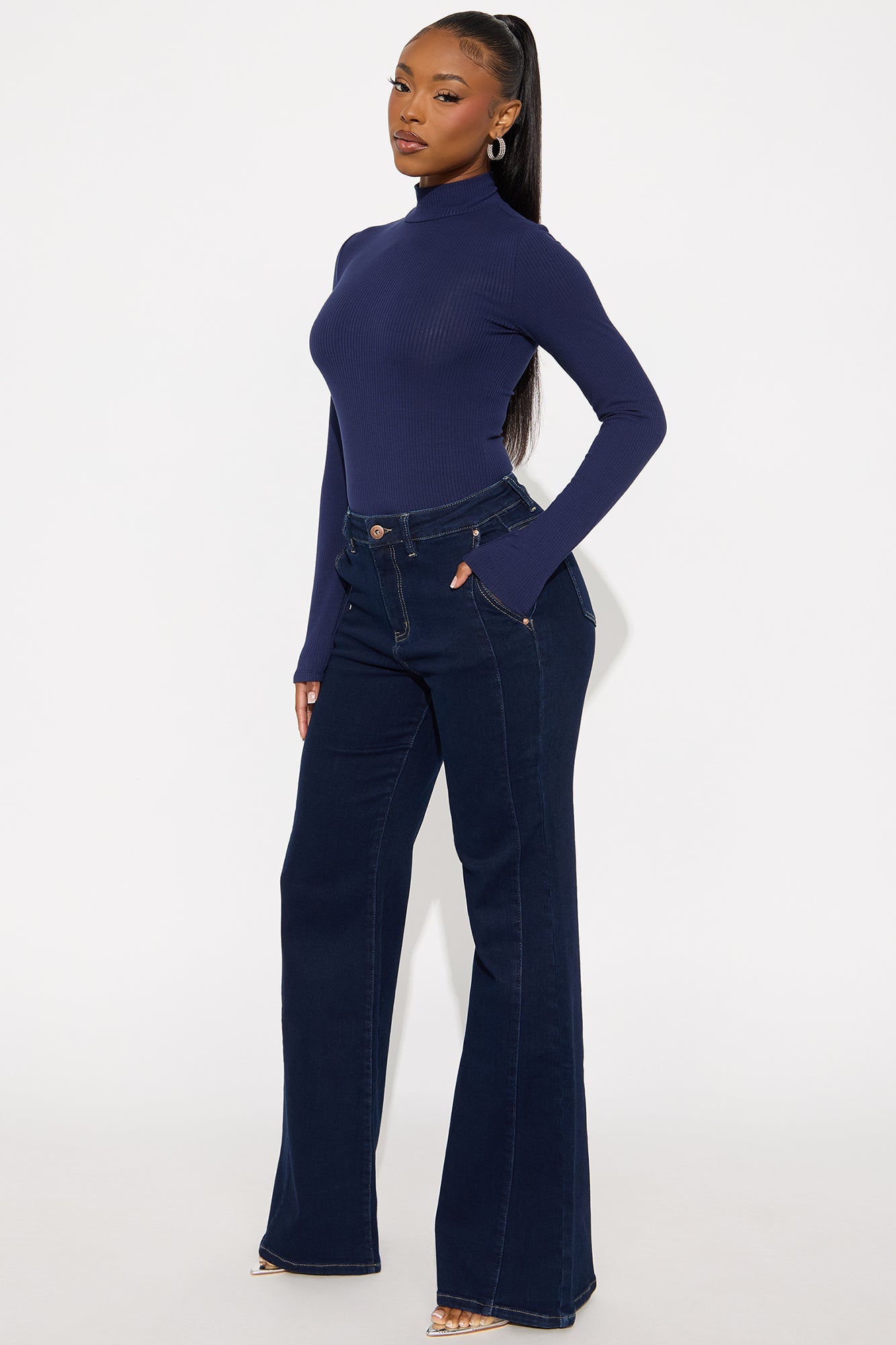 Iconic Stretch Trouser Wide Leg Jeans - Dark Denim