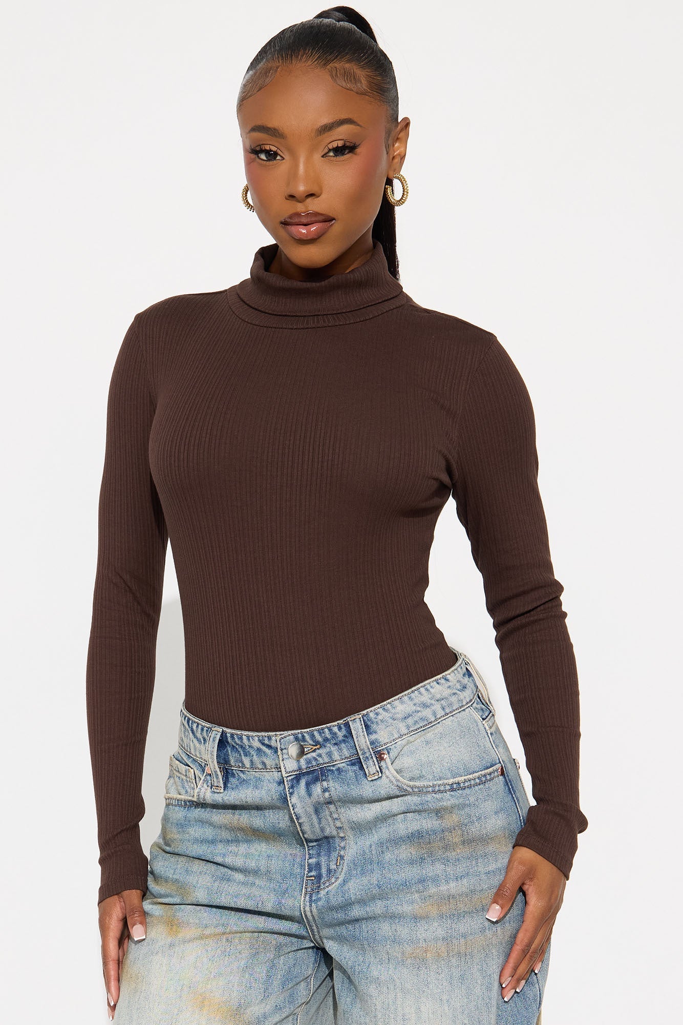 Tess Turtleneck Bodysuit - Chocolate