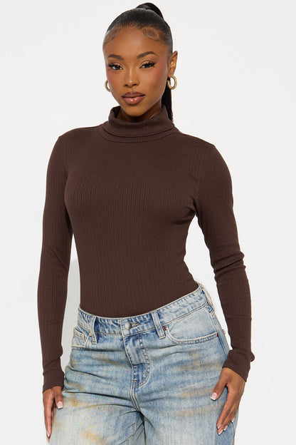 Tess Turtleneck Bodysuit - Chocolate