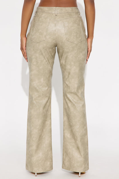 Simi Washed Faux Leather Flare Leg Pant 33″ - Stone