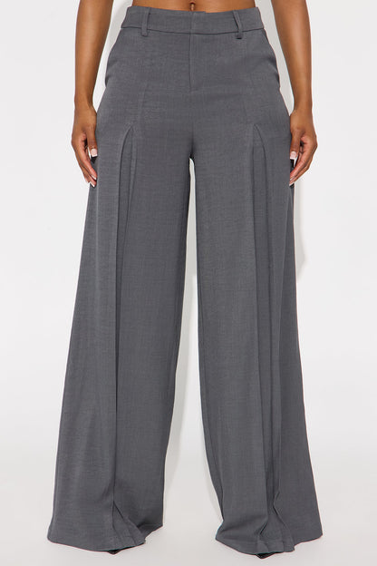 Karina Pleated Wide Leg Trouser Pant 33″ - Charcoal