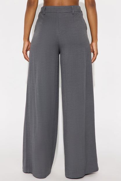 Karina Pleated Wide Leg Trouser Pant 33″ - Charcoal