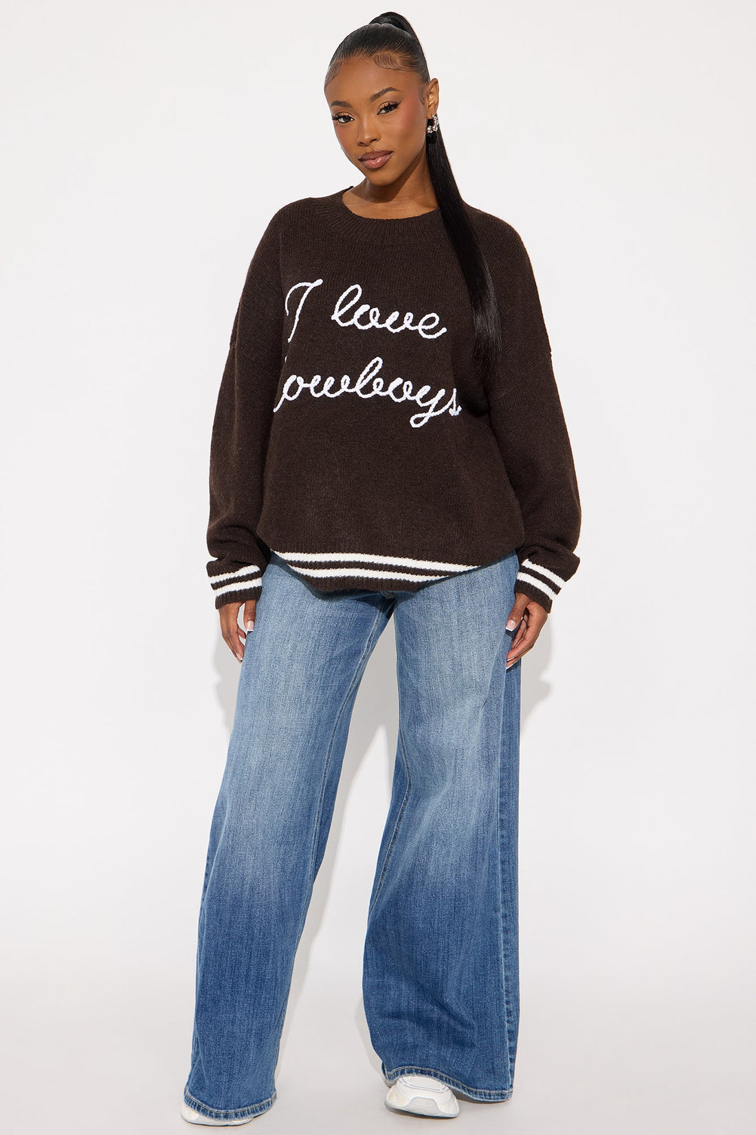 I Love Cowboys Sweater - Brown/combo