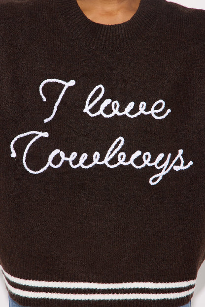 I Love Cowboys Sweater - Brown/combo