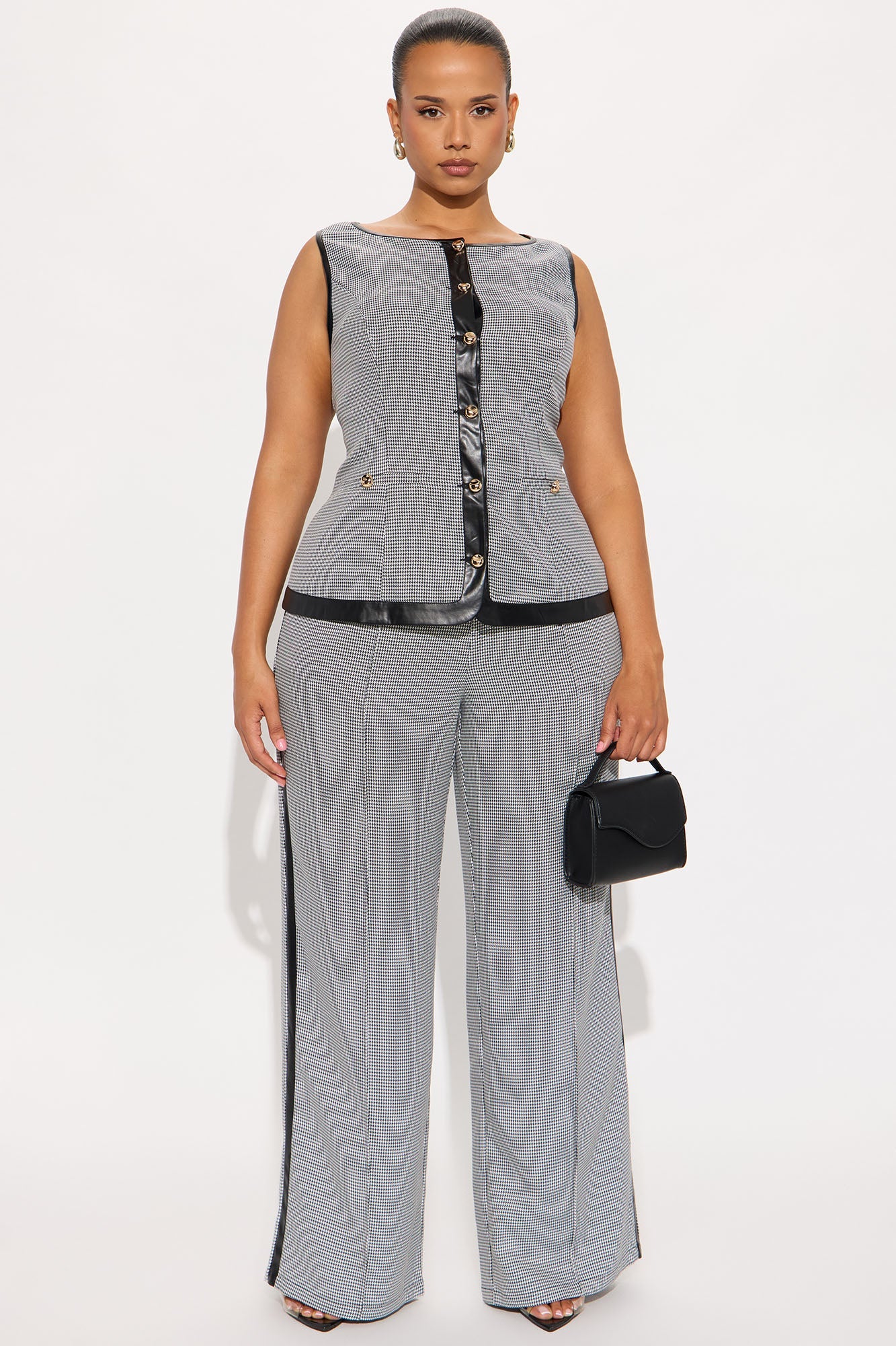 Keep You Mesmerized Vest Pant Set - Black/White