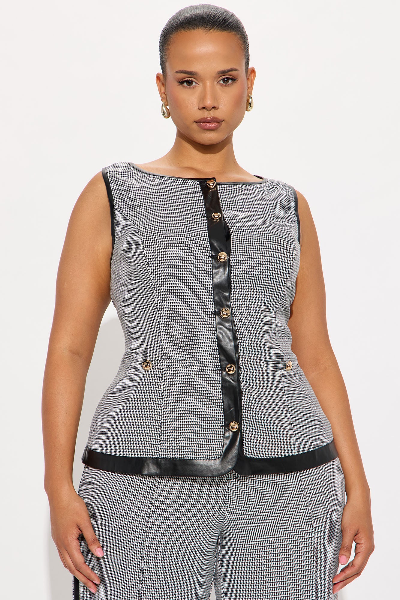 Keep You Mesmerized Vest Pant Set - Black/White