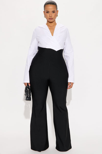 Sarai Bandage Long Sleeve Flare Jumpsuit - Black/White