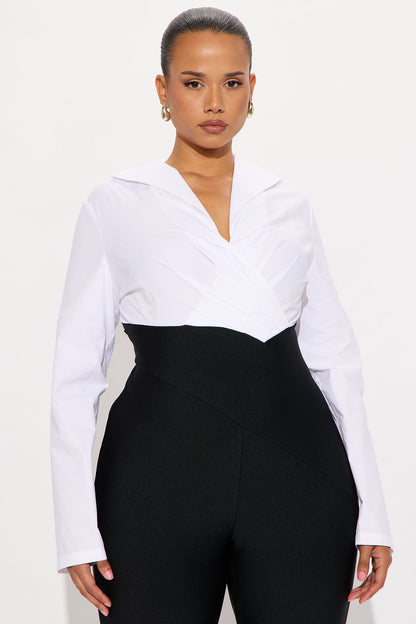 Sarai Bandage Long Sleeve Flare Jumpsuit - Black/White