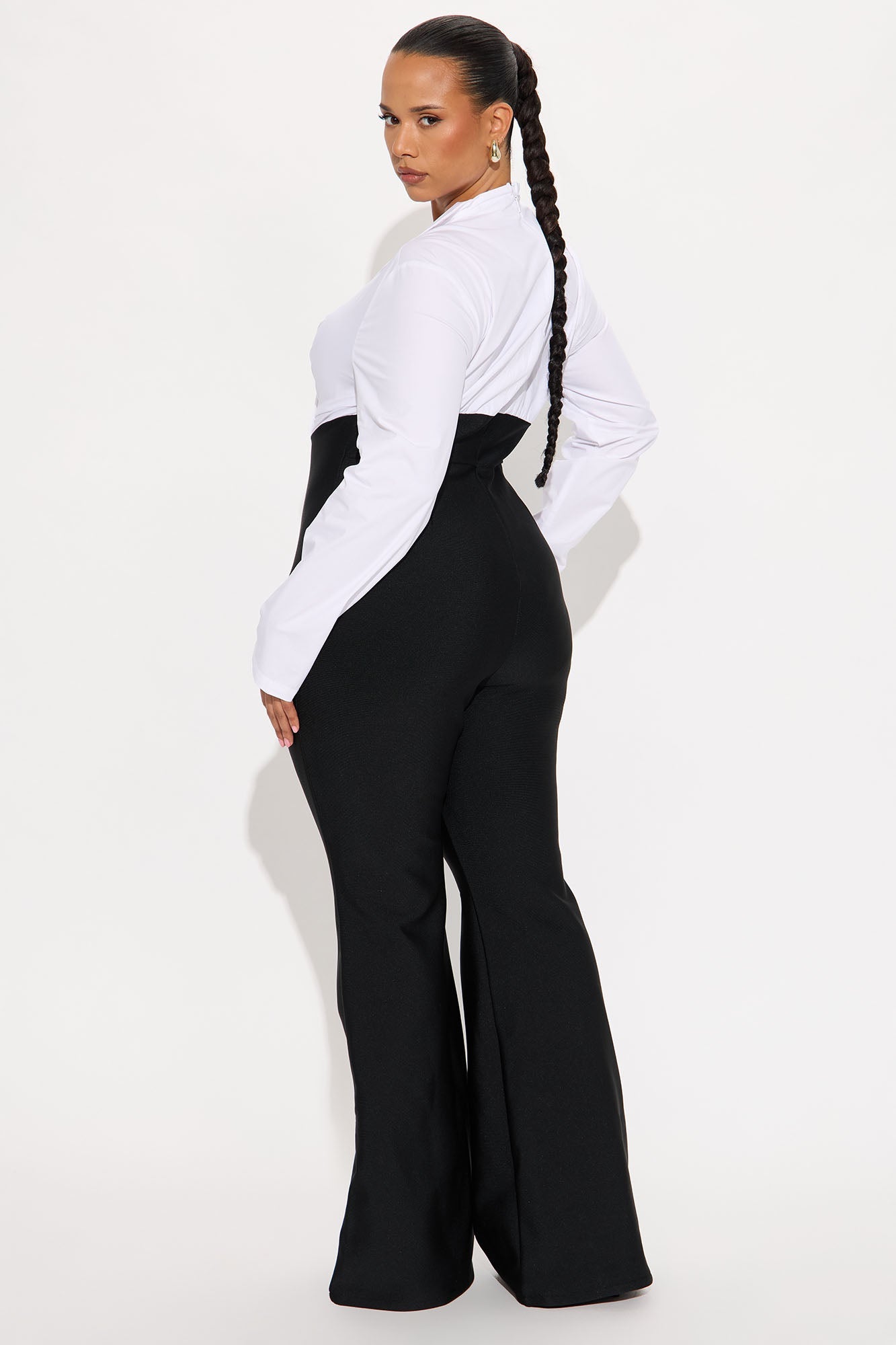 Sarai Bandage Long Sleeve Flare Jumpsuit - Black/White