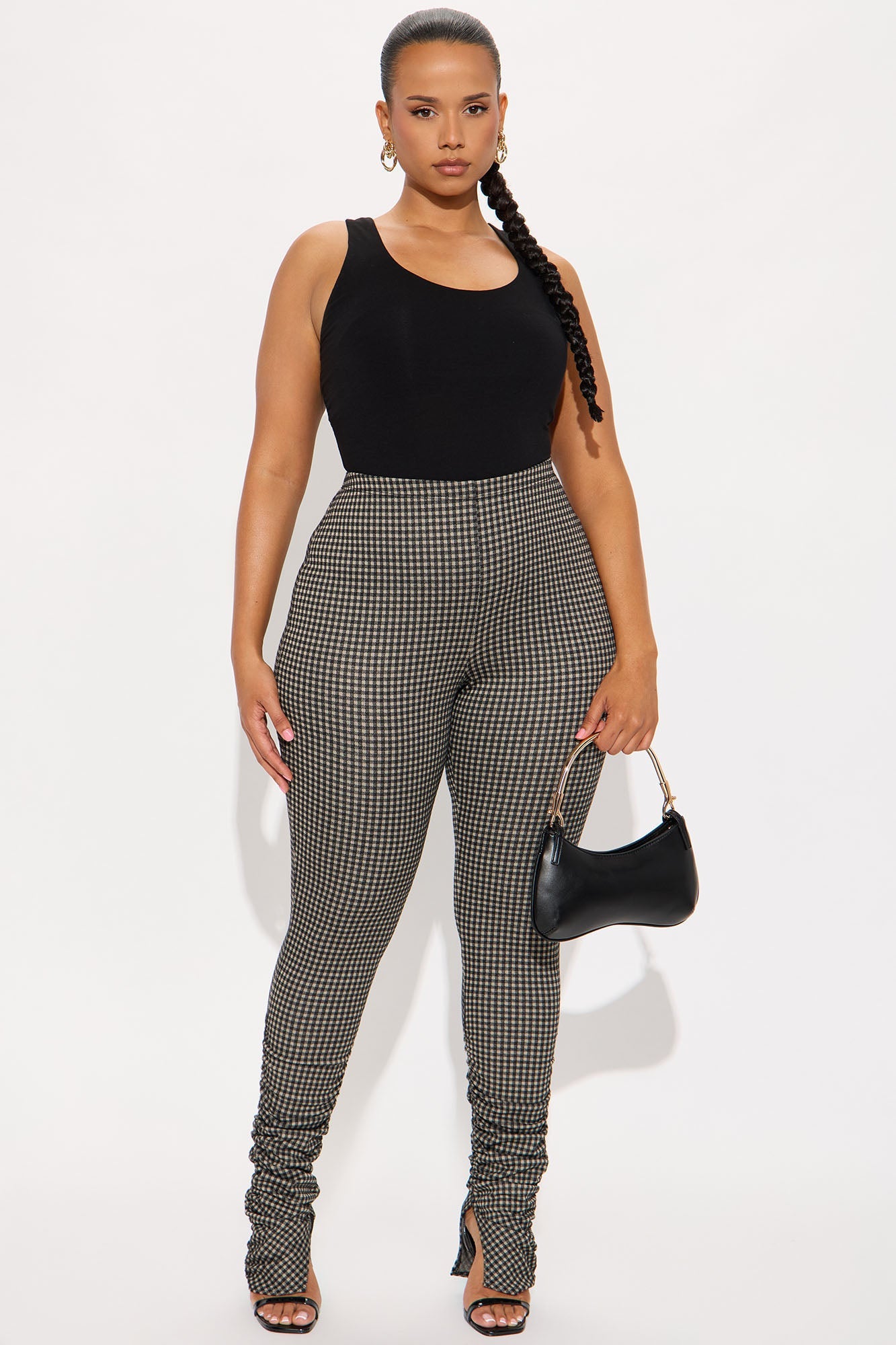Back To Schedule High Rise Ruched Plaid Legging - Black/combo