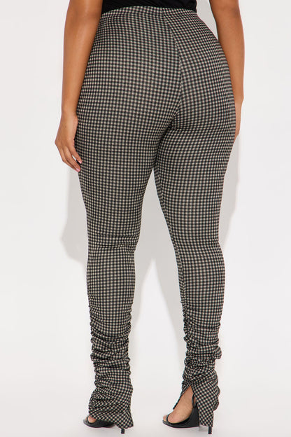 Back To Schedule High Rise Ruched Plaid Legging - Black/combo