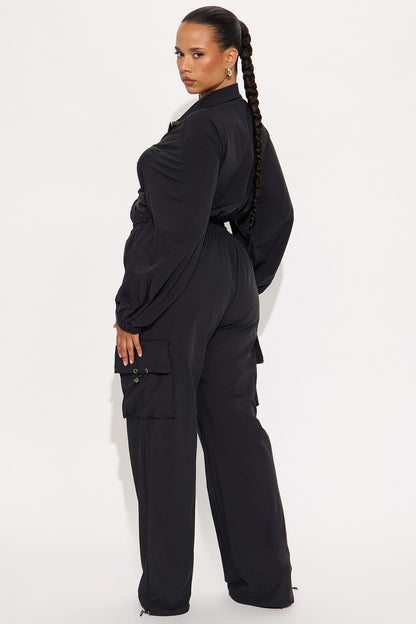 Betsy Windbreaker Wide Leg Jumpsuit - Black
