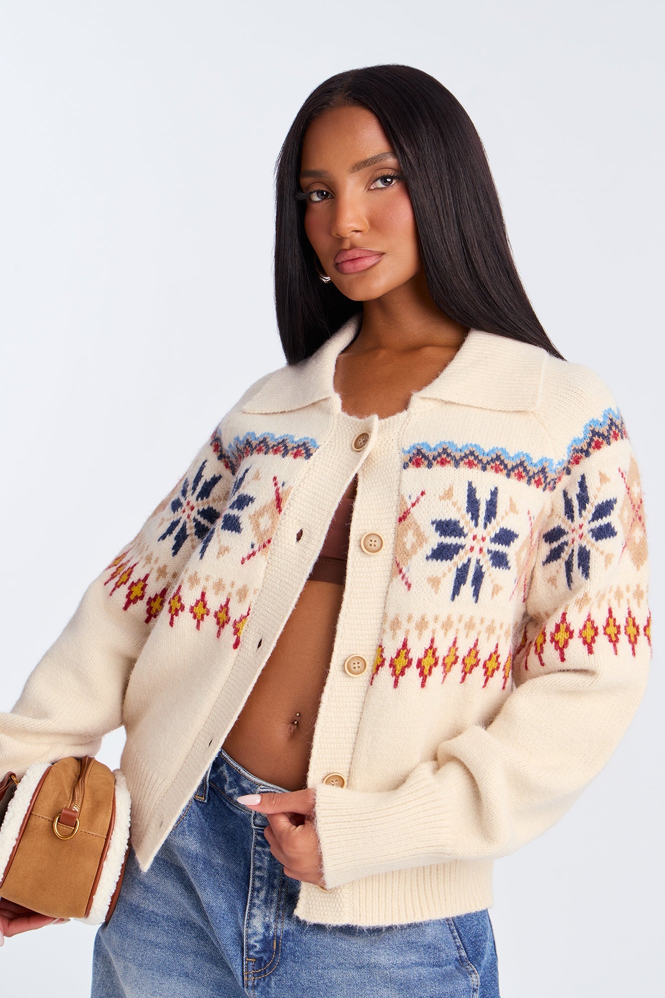 Cold Hearted Fair Isle Cardigan - Taupe