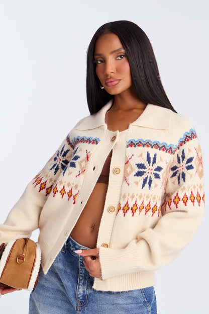 Cold Hearted Fair Isle Cardigan - Taupe