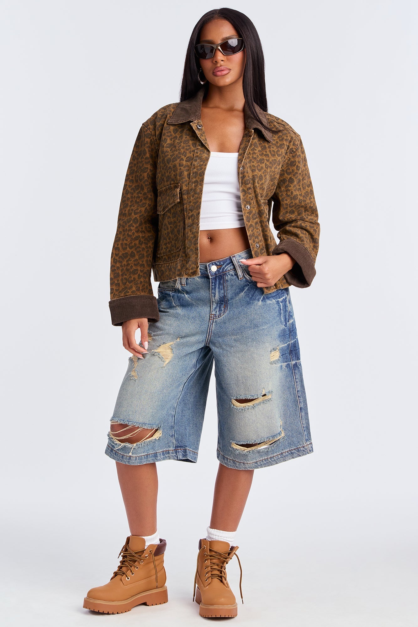Urban Leopard Twill Trucker Jacket - Leopard