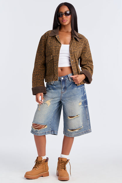 Urban Leopard Twill Trucker Jacket - Leopard