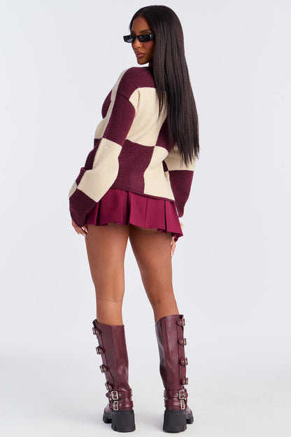 High Demand Checkered Sweater - Wine/combo
