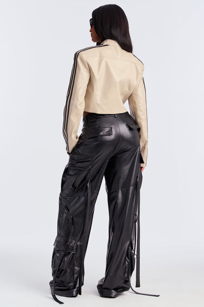 No Nonsense Faux Leather Moto Jacket - Stone/Combo