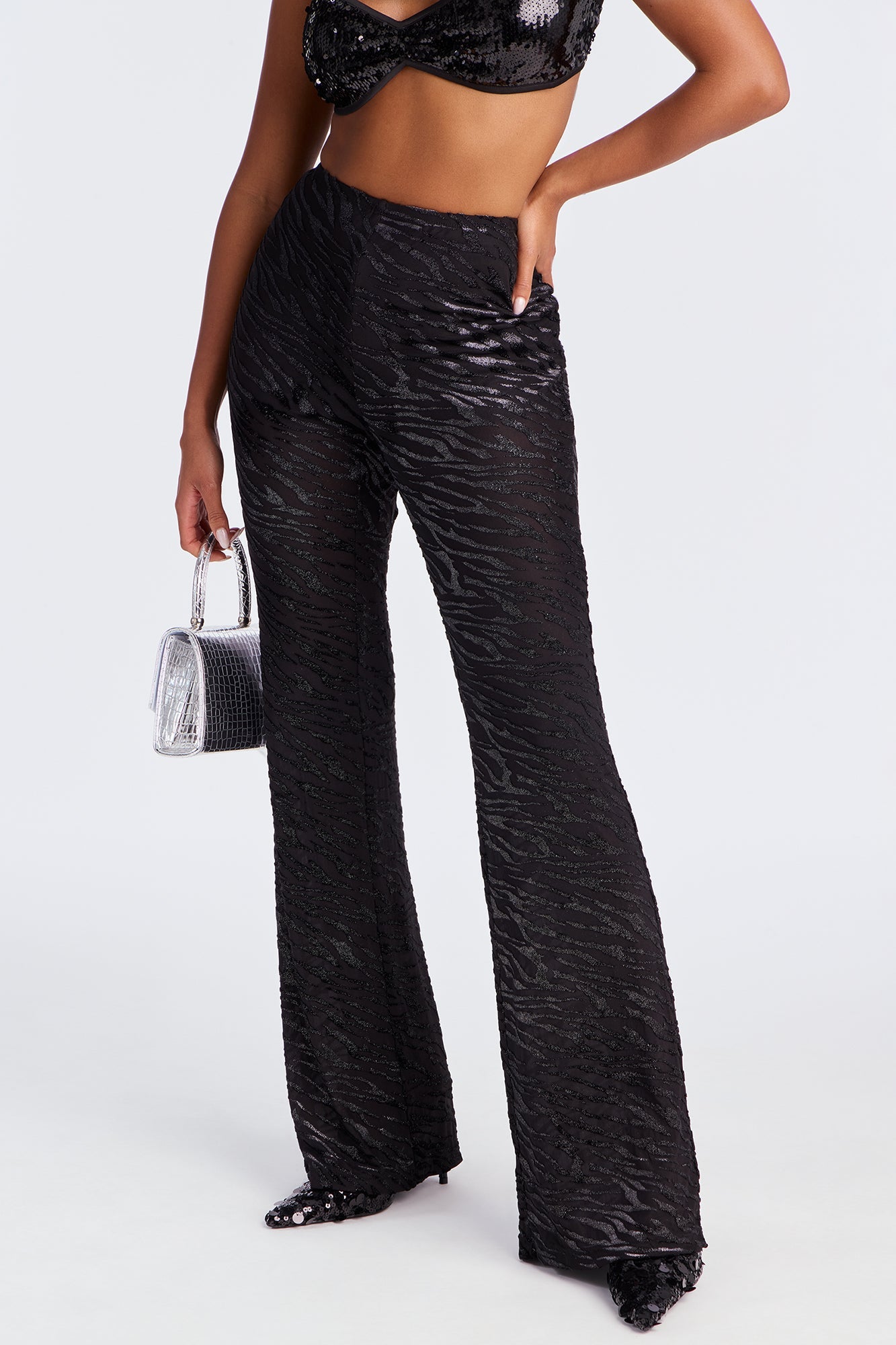 Aryanna Mesh Flocked Straight Leg Zebra Pant 33 - Black