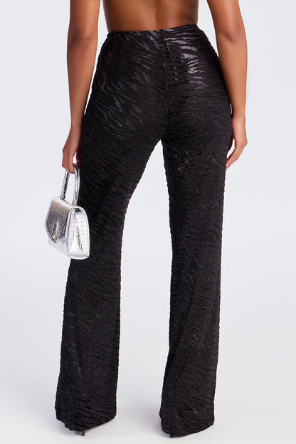 Aryanna Mesh Flocked Straight Leg Zebra Pant 33 - Black