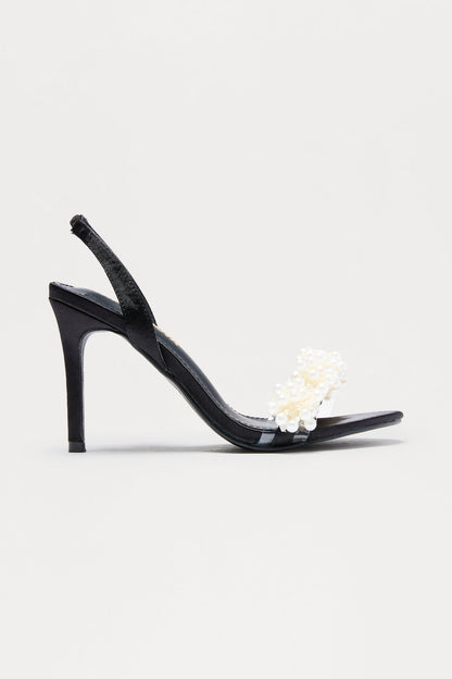 Pearly Gates Satin Slingback Heels - Black