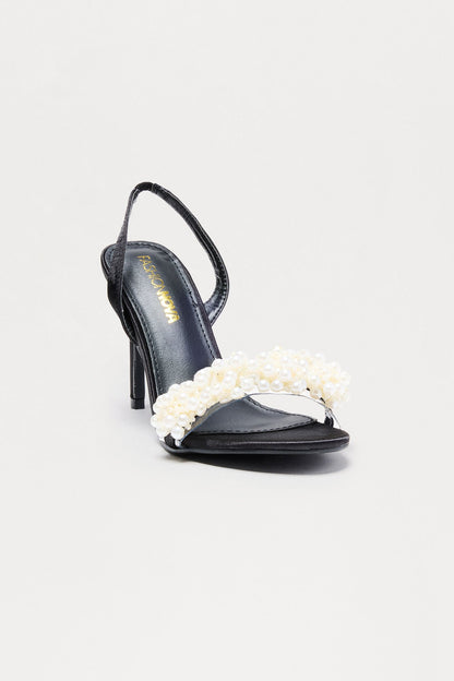 Pearly Gates Satin Slingback Heels - Black