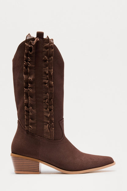 Equestrian Ruffle Cowboy Boots - Chocolate