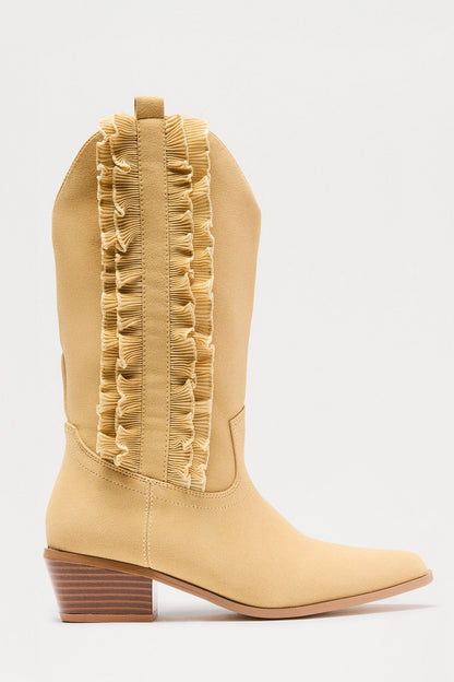 Equestrian Ruffle Cowboy Boots - Sand
